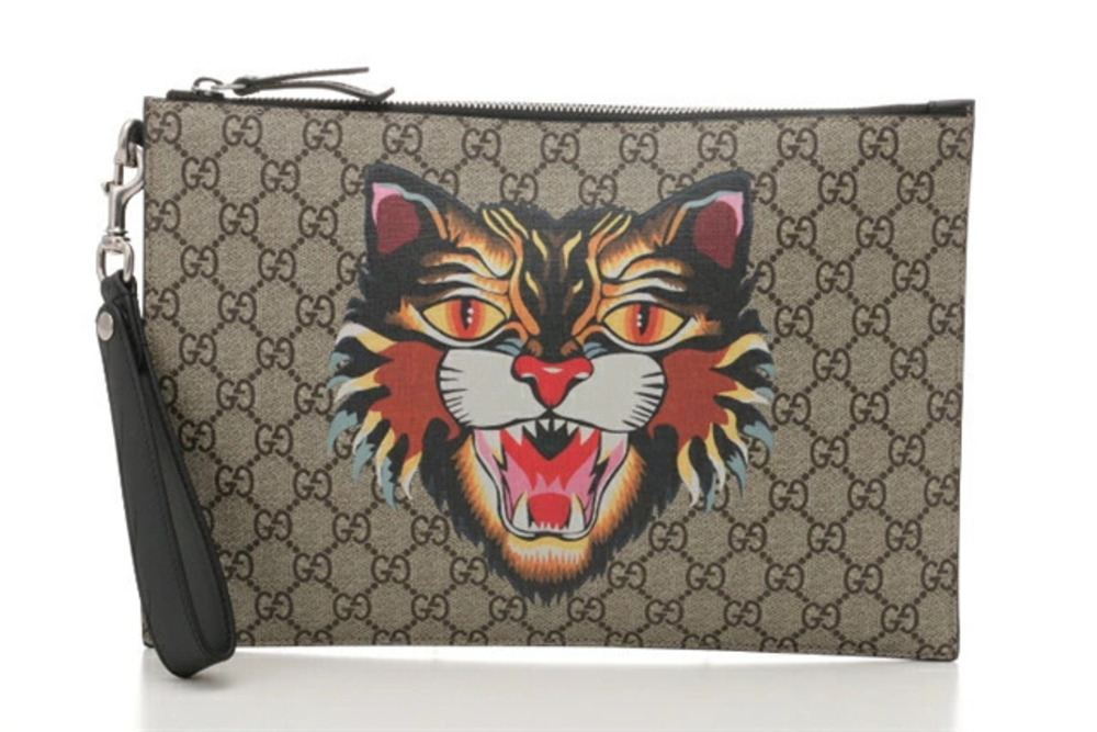 Gucci Angry Cat Clutch Bag Shoulder GG Supreme Beige Cream